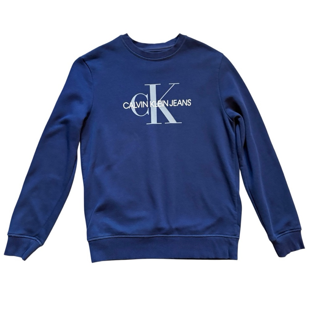 Calvin Klein Jeans Men's Navy Blue Pullover Logo Printed  Sweatshirt Size Small - Picture 2 of 9